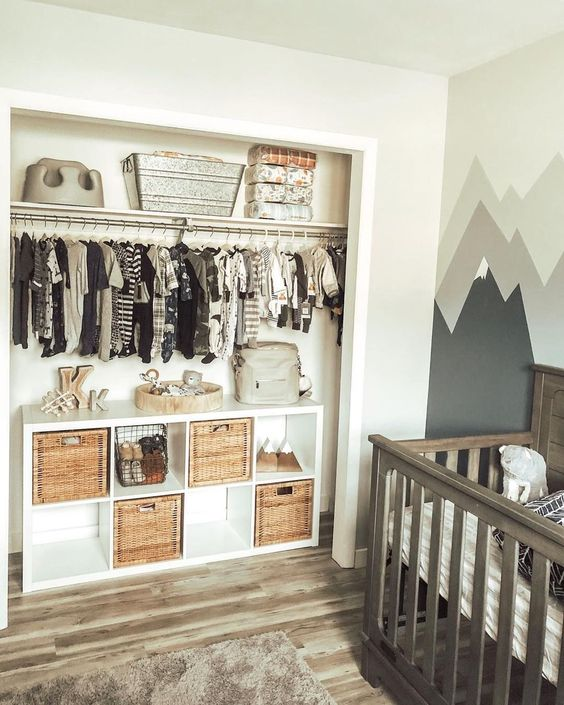 Open closet concept in a small child's room.